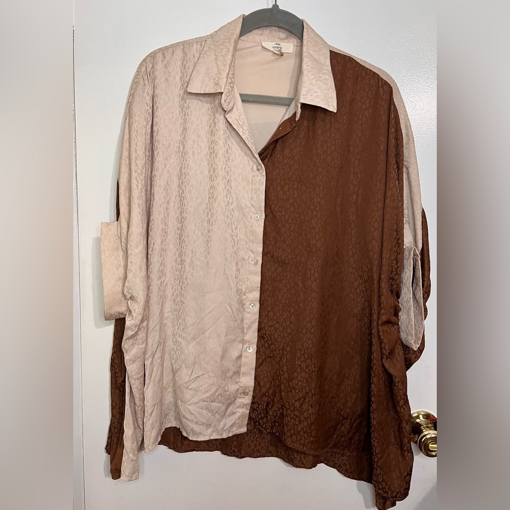 Entro Cream and Brown Button-Down Shirt